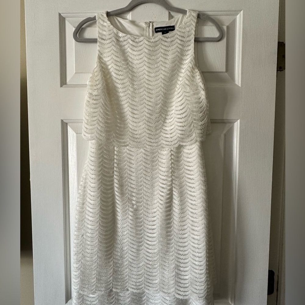 American Living White Sleeveless Crocheted Lace Dress, size 6